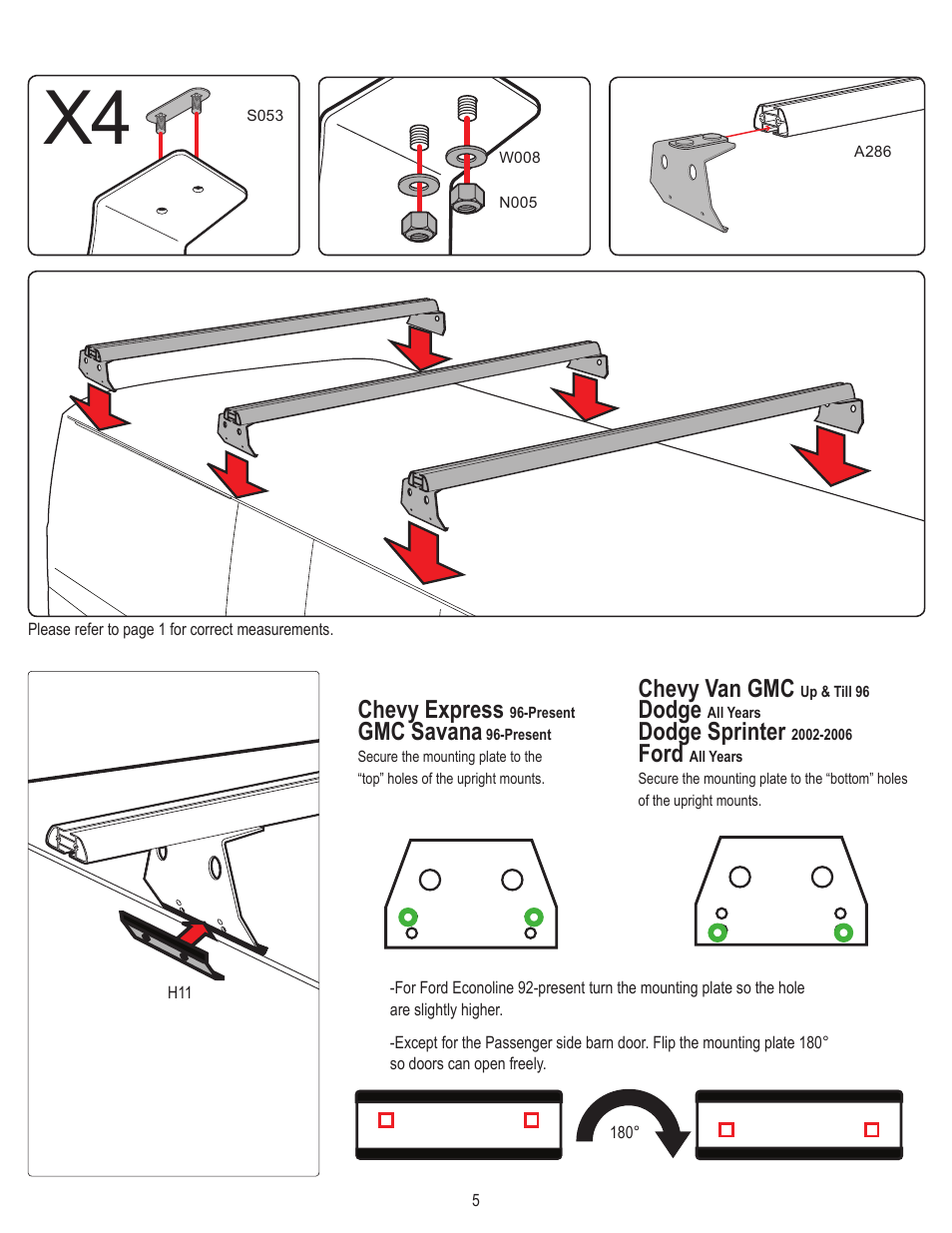 Chevy express, Gmc savana, Chevy van gmc | Dodge, Dodge sprinter, Ford | Vantech H3 Rack 4 Bar System for a GMC Savana 1996-On User Manual | Page 5 / 8