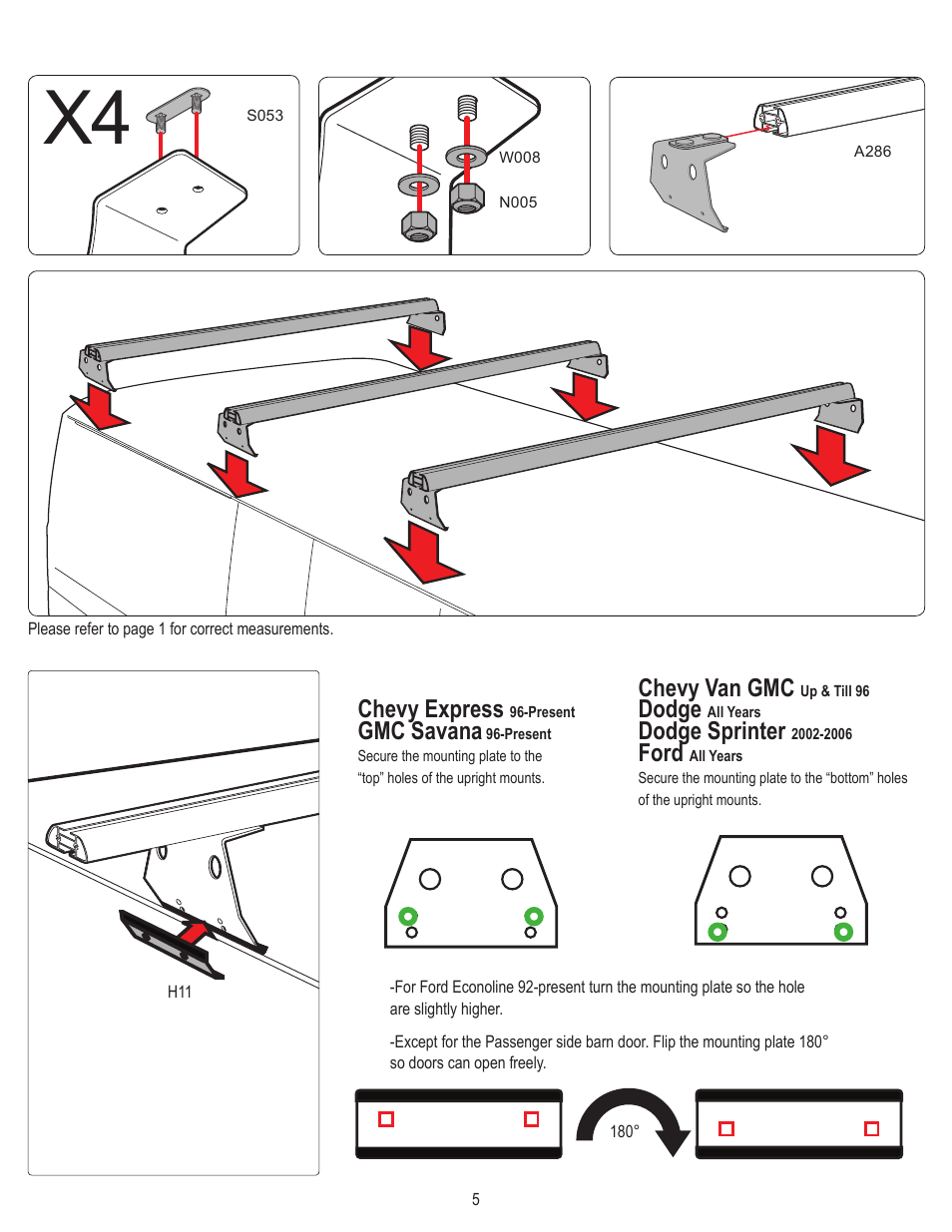 Chevy express, Gmc savana, Chevy van gmc | Dodge, Dodge sprinter, Ford | Vantech H3 Rack 3 Bar System for a GMC Savana 1996-On User Manual | Page 5 / 8