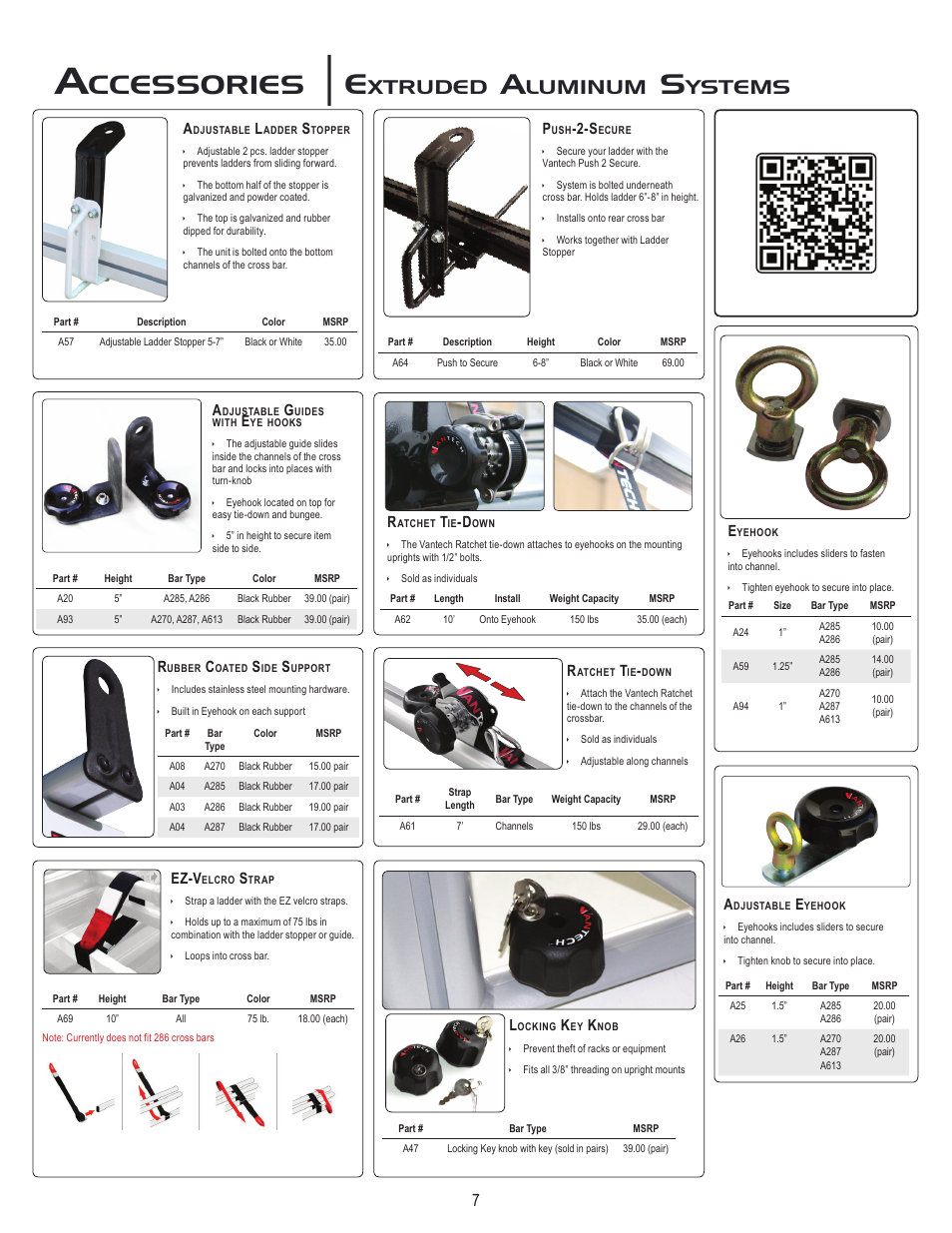 Ccessories, Xtruded, Luminum | Ystems, Ez-v | Vantech H3 Rack 3 Bar System for a GMC Savana 1996-On User Manual | Page 7 / 8