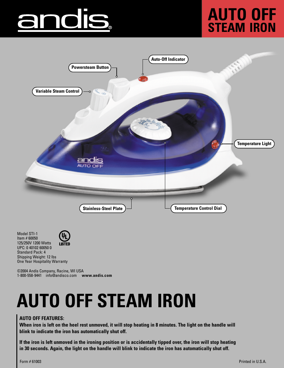 Andis Company STI-1 User Manual | 1 page