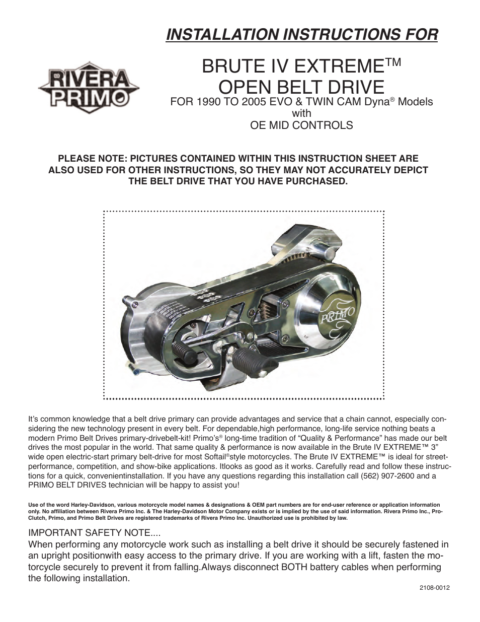 Rivera Primo Brute IV Extreme for 1990-05 Dyna Models User Manual | 8 pages