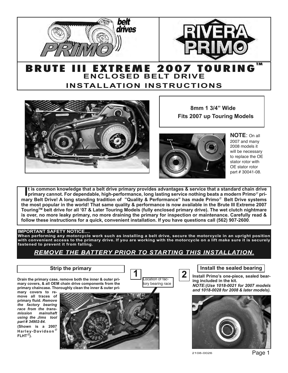 Rivera Primo Brute III Extreme 2007 Touring Enclosed Belt Drive User Manual | 4 pages