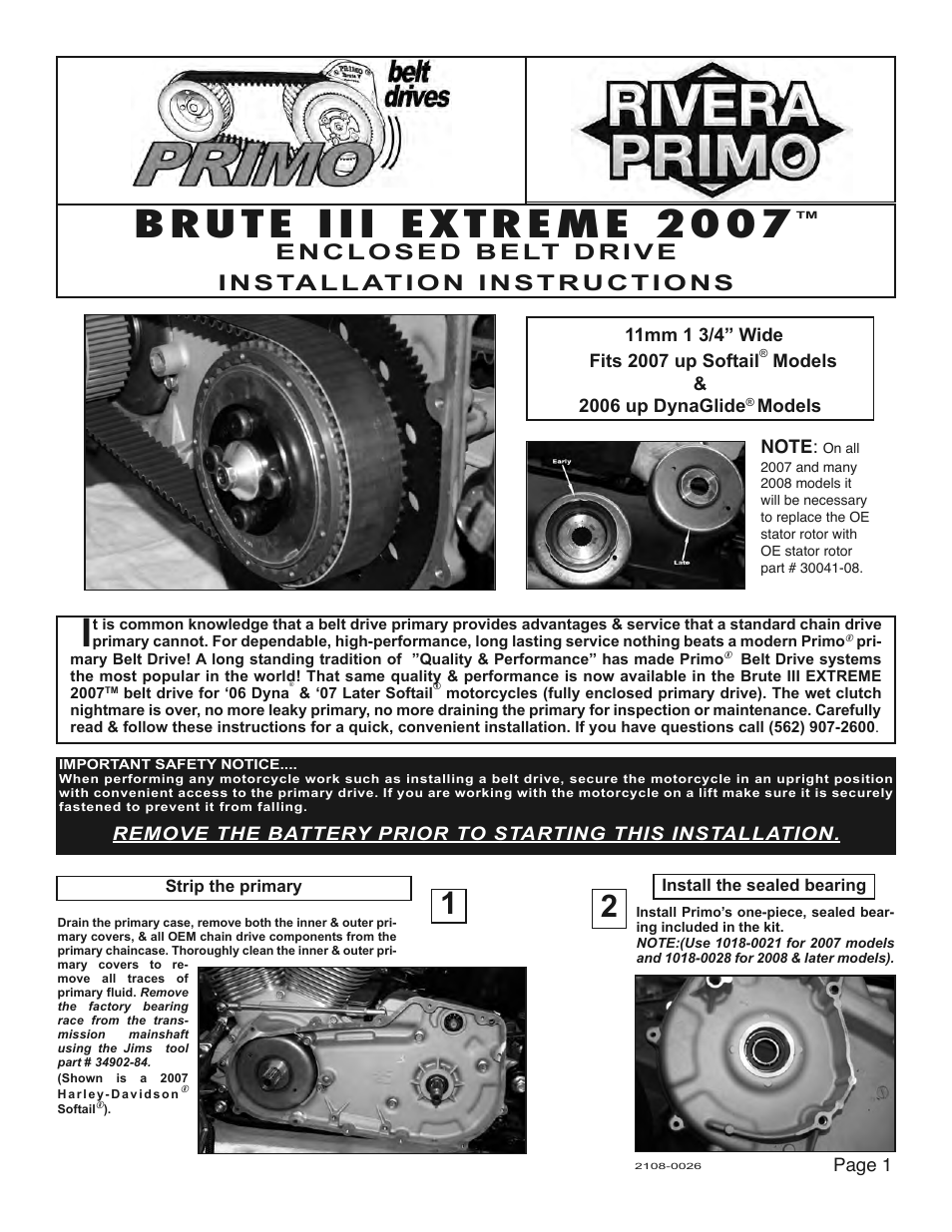 Rivera Primo Brute III Extreme 2007 Enclosed Belt Drive User Manual | 4 pages