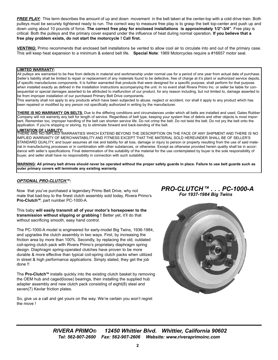 Pro-clutch, Pc-1000-a, Rivera primo | Rivera Primo Brute II Extreme User Manual | Page 2 / 2