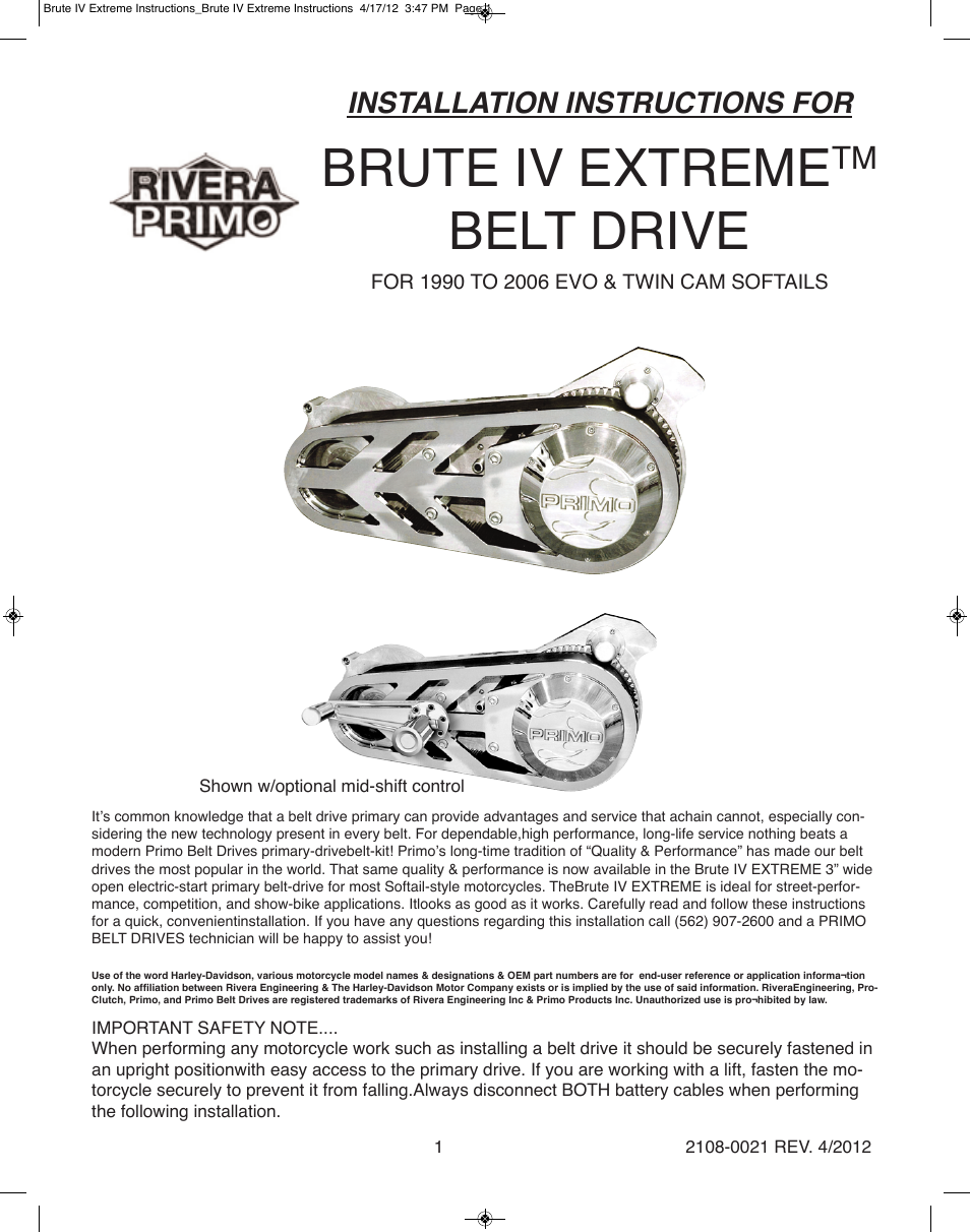 Rivera Primo Brute IV Extreme User Manual | 8 pages