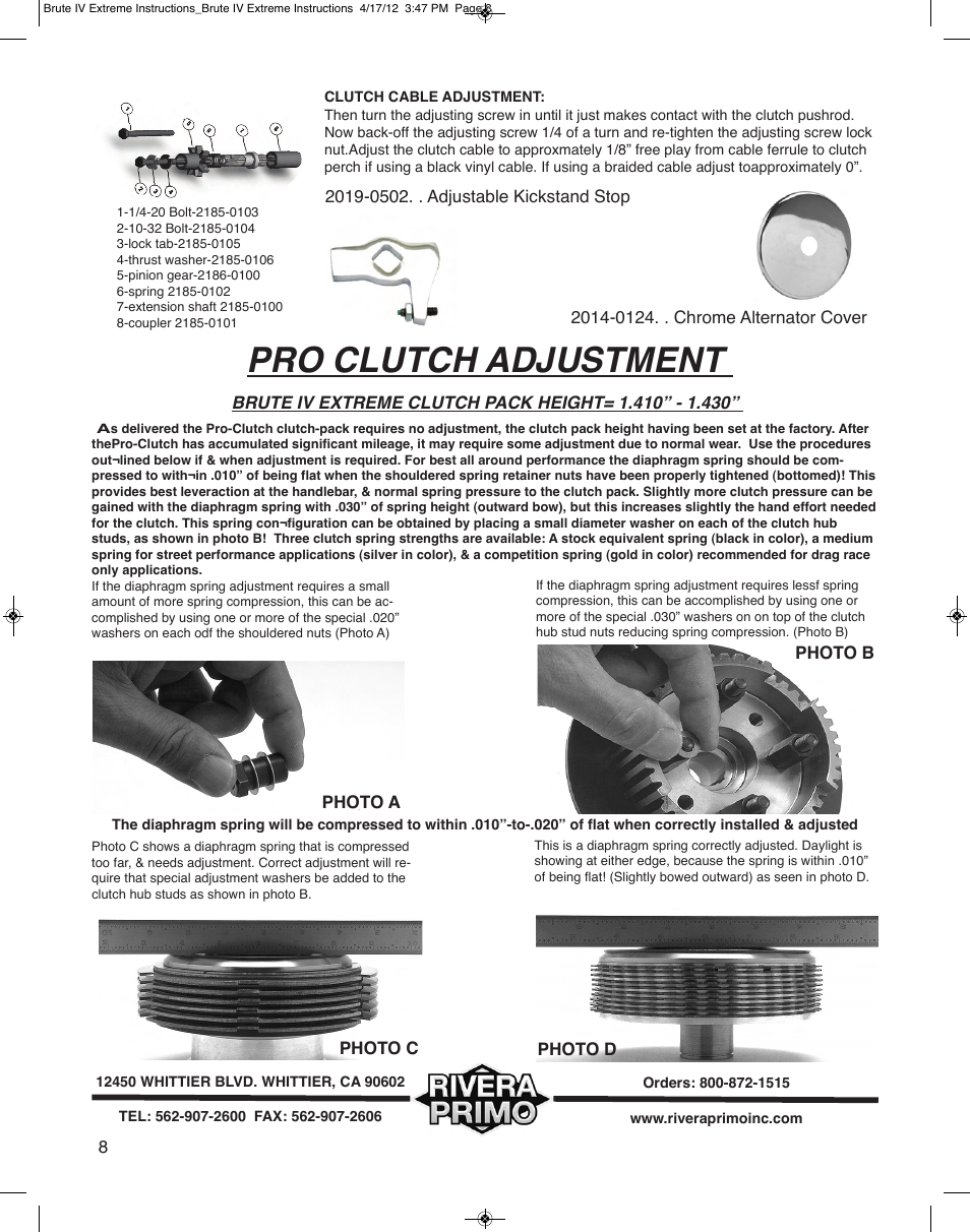 Pro clutch adjustment | Rivera Primo Brute IV Extreme User Manual | Page 8 / 8