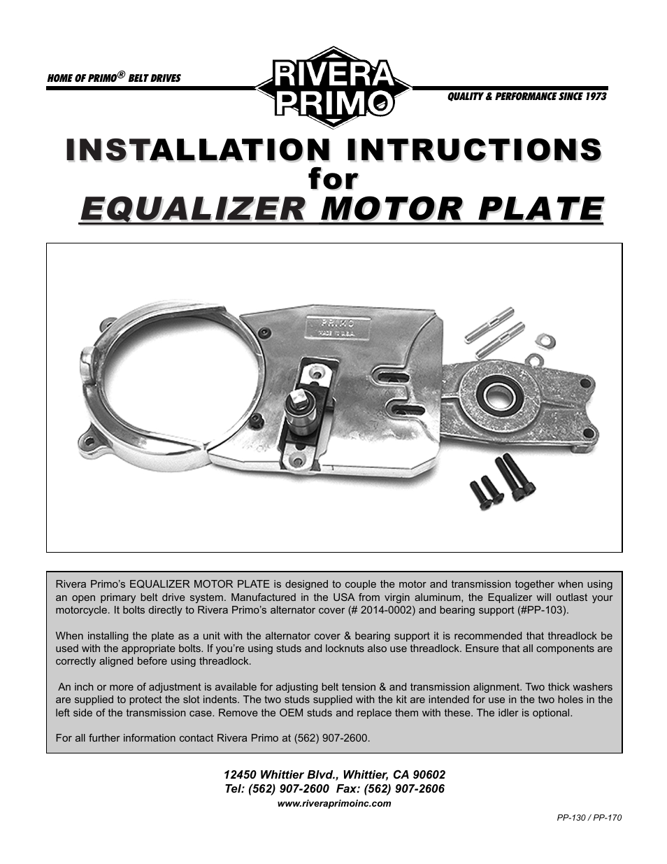 Rivera Primo Equalizer Motor Plate User Manual | 1 page