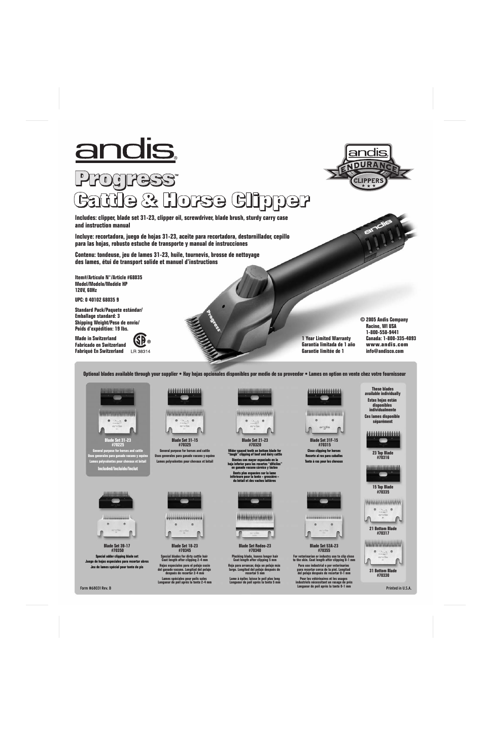 J/wj | Andis Company Progress HP User Manual | Page 2 / 2