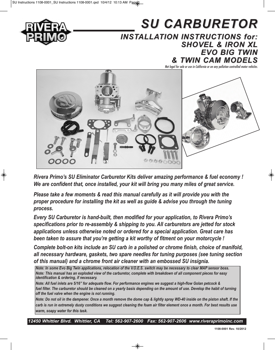 Rivera Primo Shovel & Iron Xl Evo Big Twin & Twin Cam Models User Manual | 8 pages