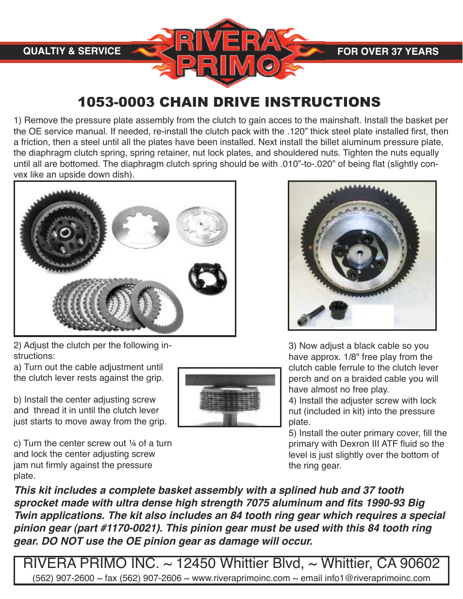 Rivera Primo 1053-0003 Chain Drive User Manual | 1 page