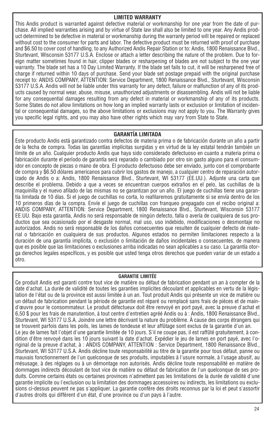 Andis Company Andis AGR+ AGRC User Manual | Page 25 / 26