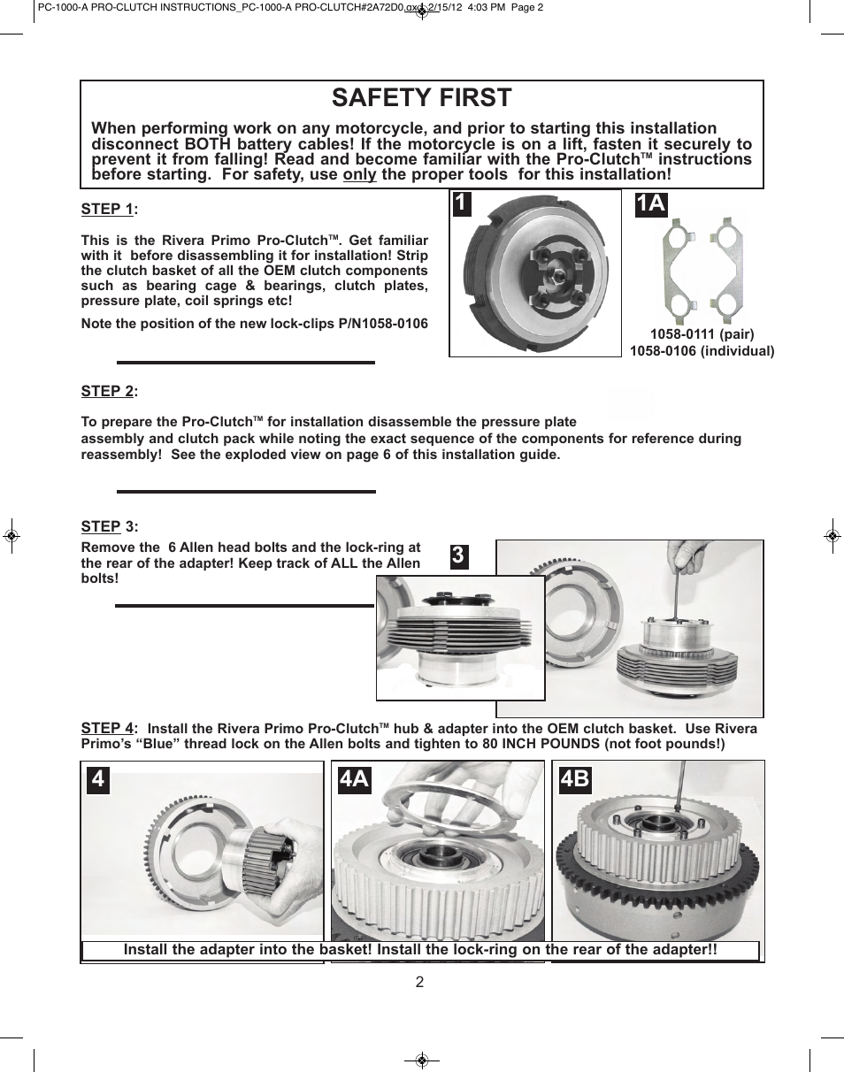 Safety first, 4a 4b 4, 11a 3 | Rivera Primo 1056-0002 Pro Clutch (PC-10000-A) User Manual | Page 2 / 8