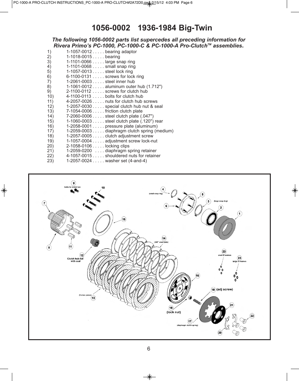 Rivera Primo 1056-0002 Pro Clutch (PC-10000-A) User Manual | Page 6 / 8