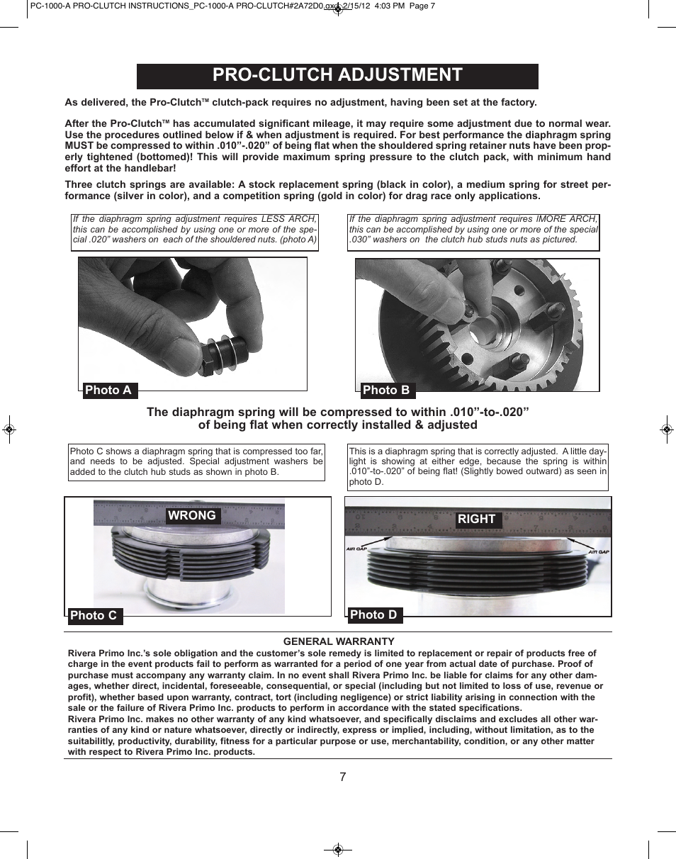 Pro-clutch adjustment | Rivera Primo 1056-0002 Pro Clutch (PC-10000-A) User Manual | Page 7 / 8