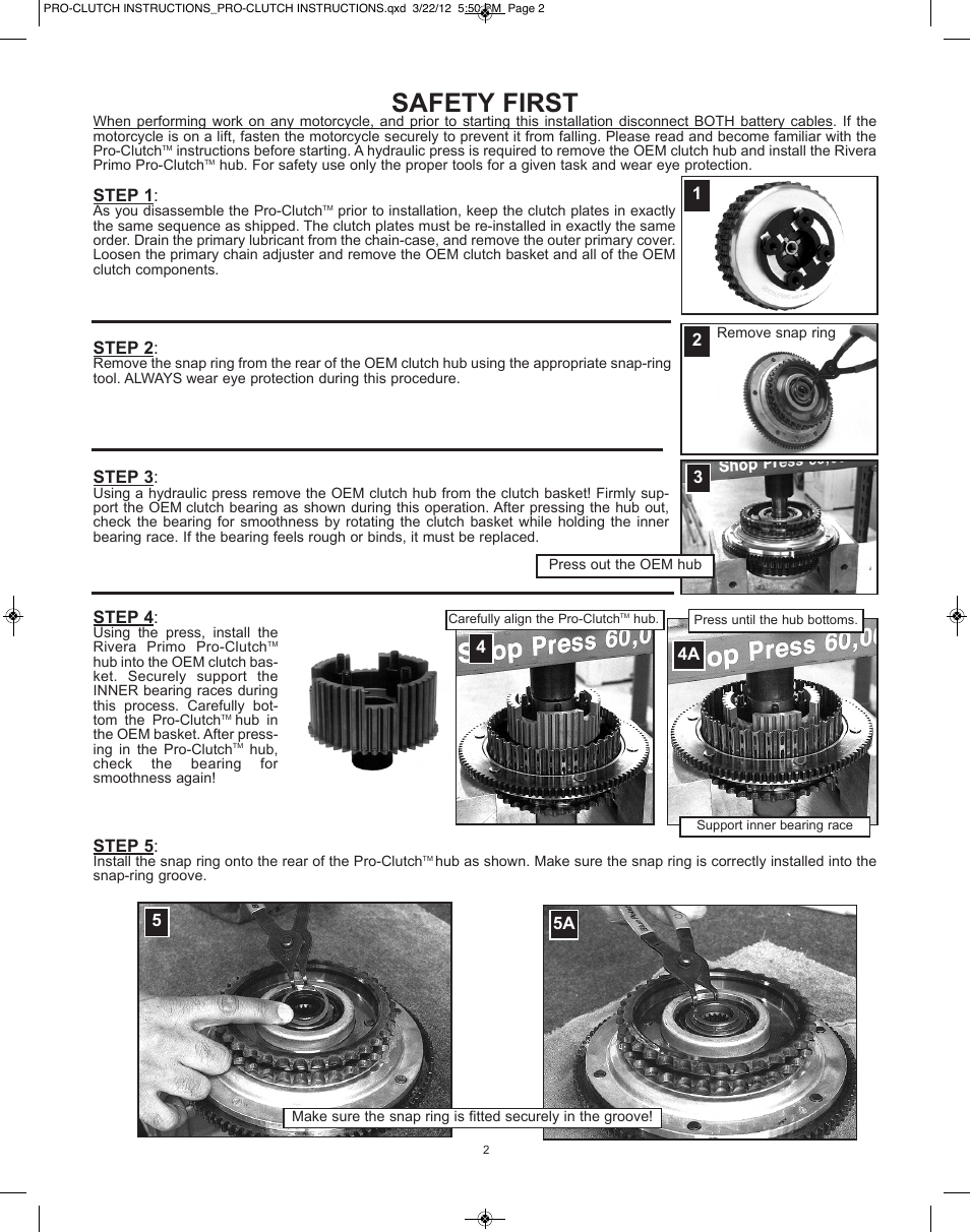 Safety first | Rivera Primo Pro Clutch 1056-0020 User Manual | Page 2 / 8