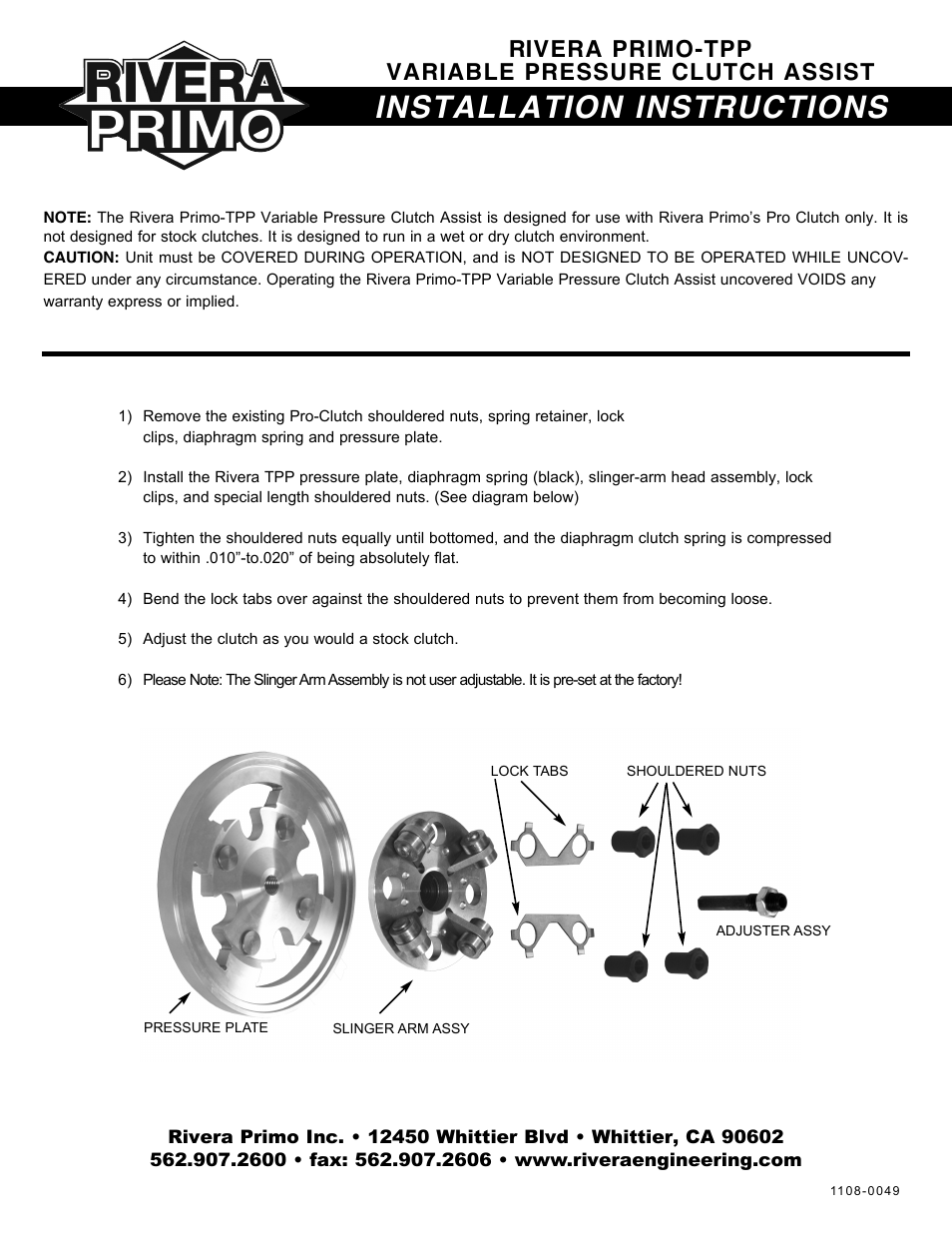 Rivera Primo TPP Variable Pressure Clutch Assist User Manual | 1 page