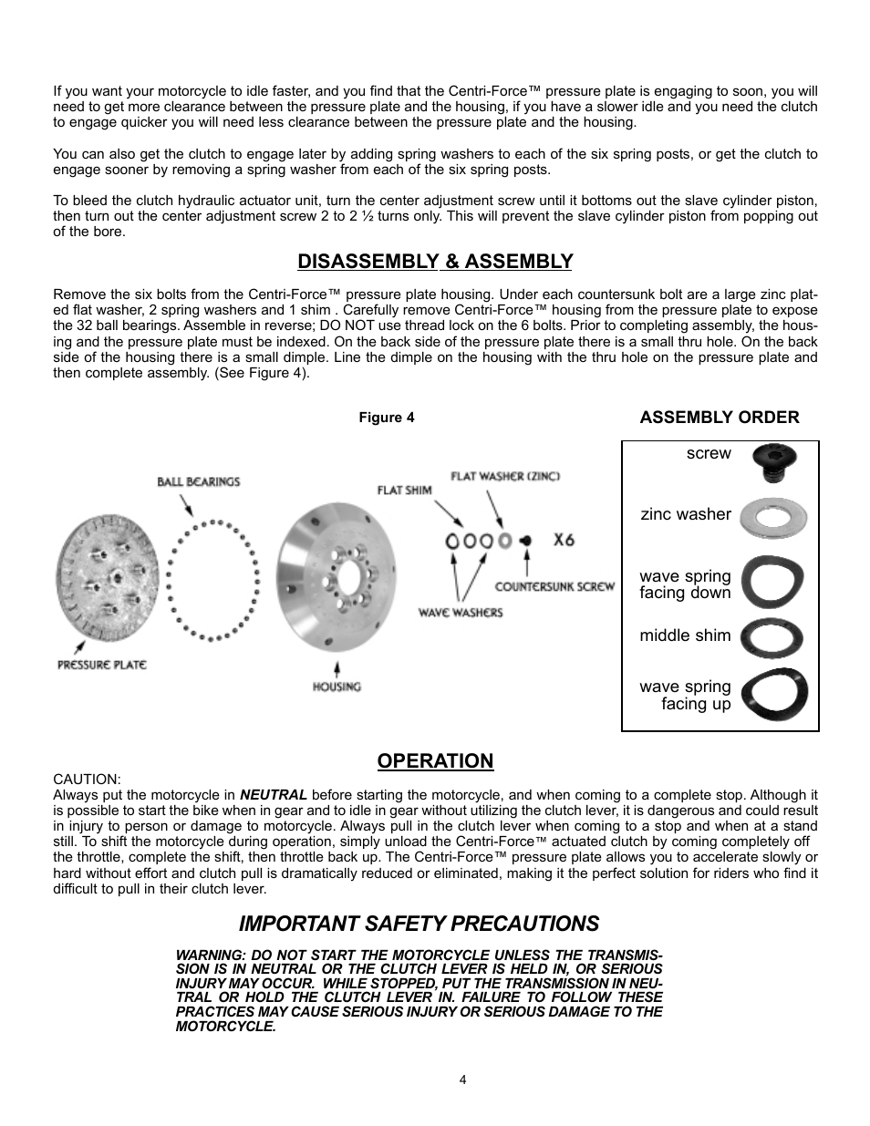 Important safety precautions, Disassembly & assembly, Operation | Rivera Primo Centri-Force - Brute IV User Manual | Page 4 / 4