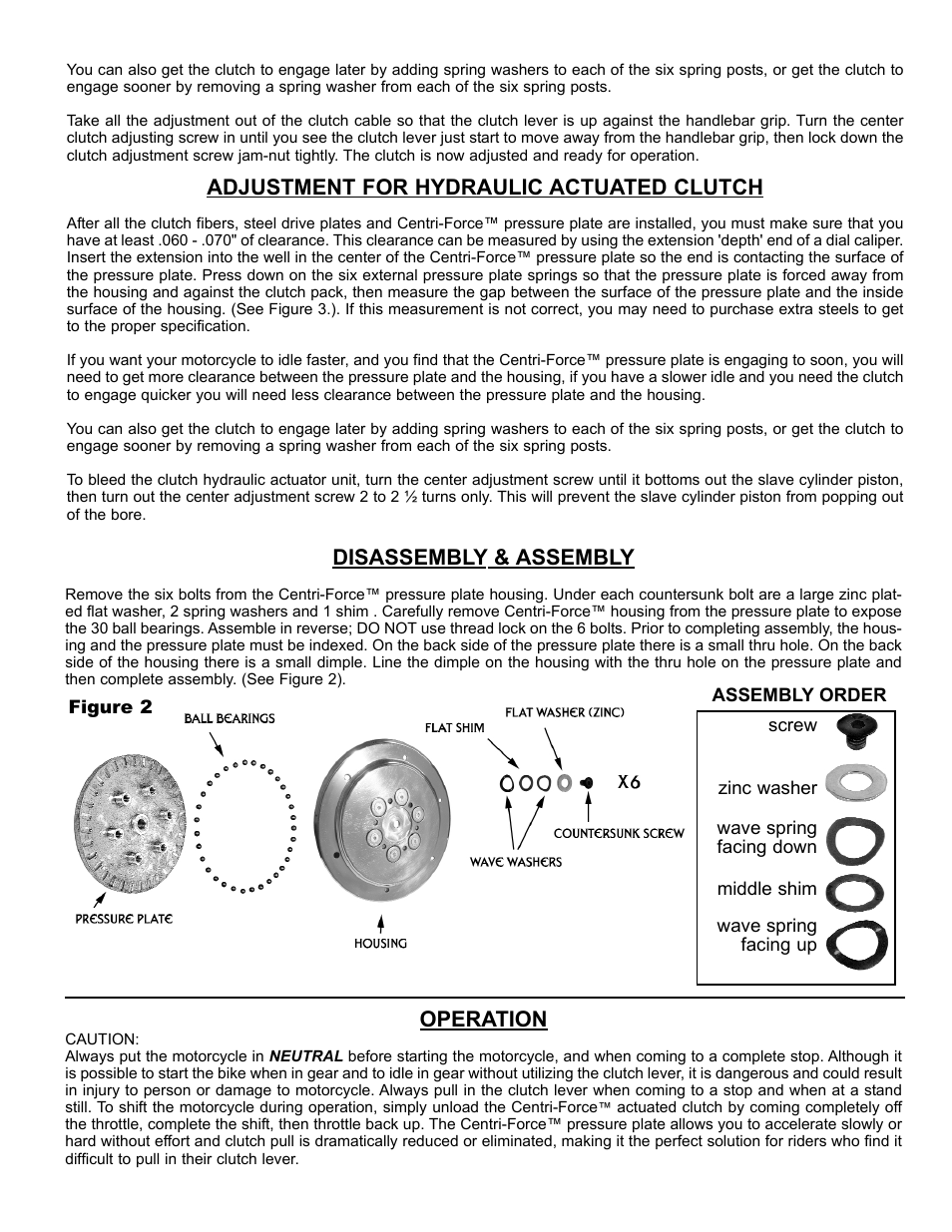 Adjustment for hydraulic actuated clutch, Disassembly & assembly, Operation | Rivera Primo Centri-Force - Brute IV Extreme User Manual | Page 2 / 2