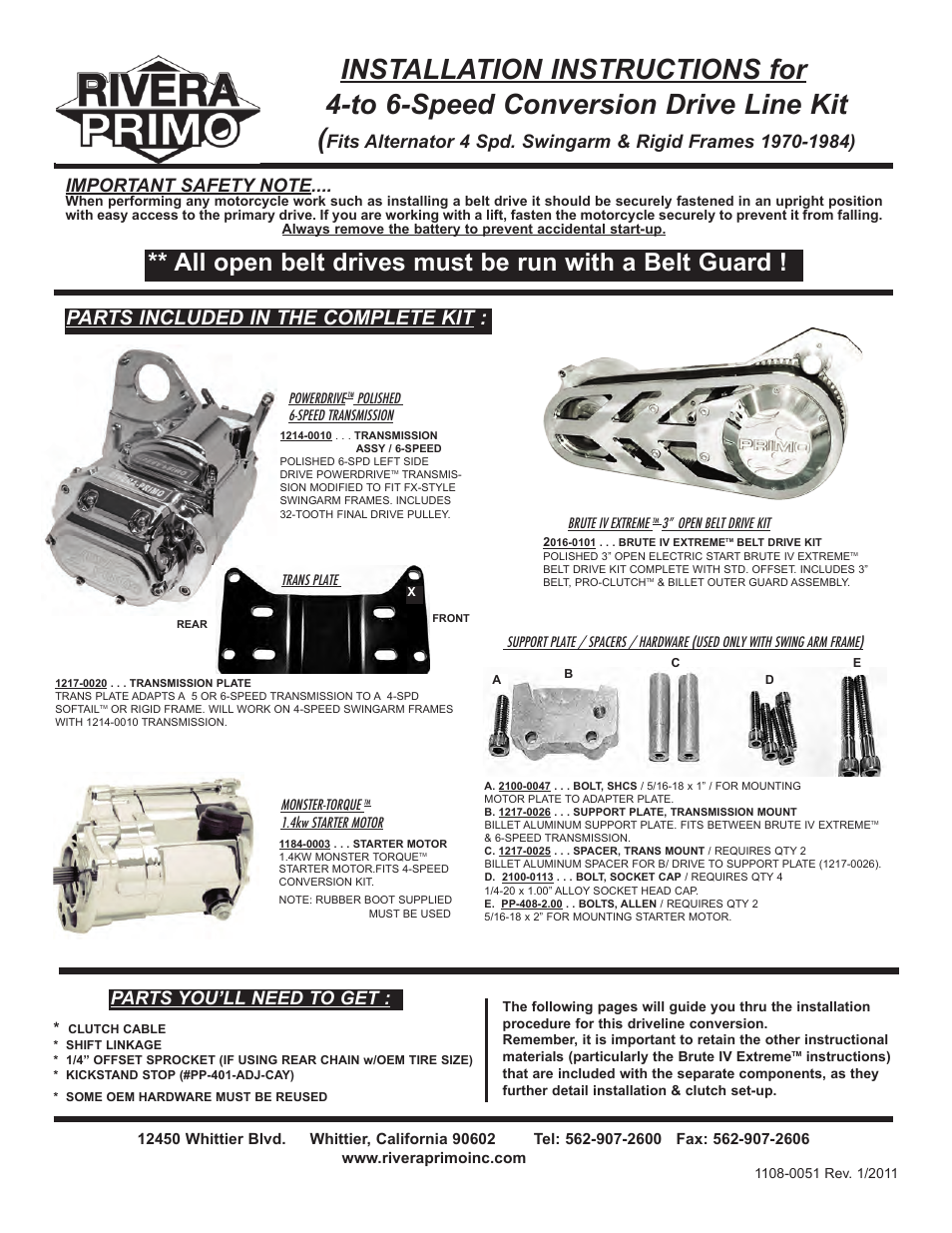 Rivera Primo 4 to 6-SPD Conversion Kit User Manual | 4 pages