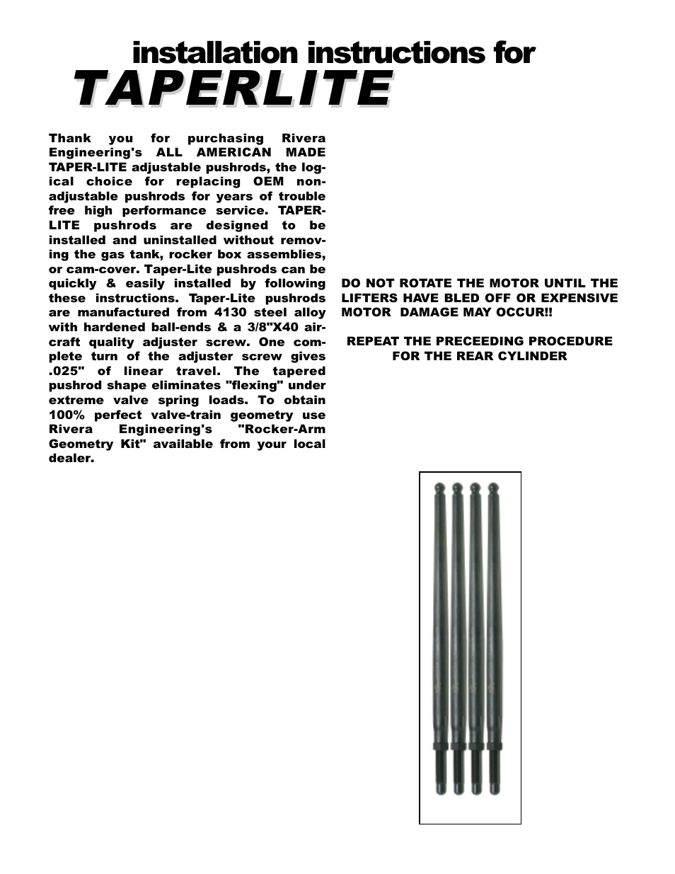 Rivera Primo Taperlite Adjustable Push Rods User Manual | 1 page