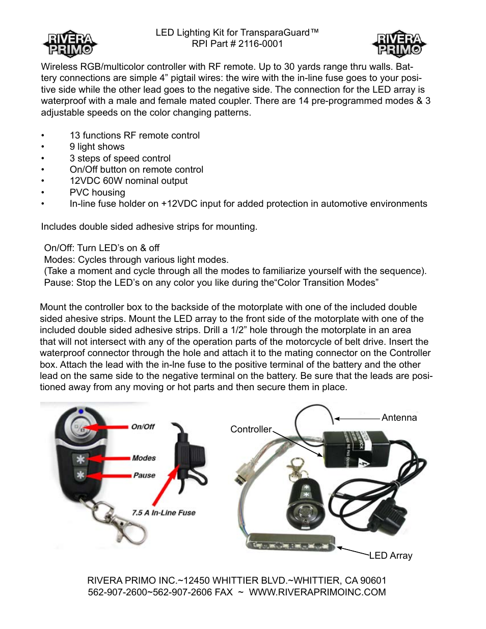Rivera Primo LED Lighting Kit for TransparaGuard User Manual | 1 page