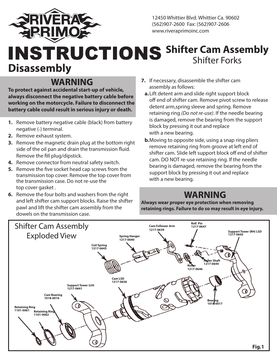 Rivera Primo Powerdrive 6 Transmission Shifter Cam & Fork Assembly User Manual | 5 pages