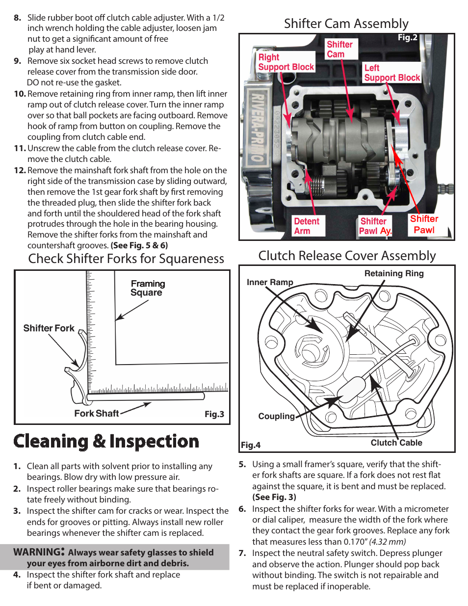 Cleaning & inspection | Rivera Primo Powerdrive 6 Transmission Shifter Cam & Fork Assembly User Manual | Page 2 / 5