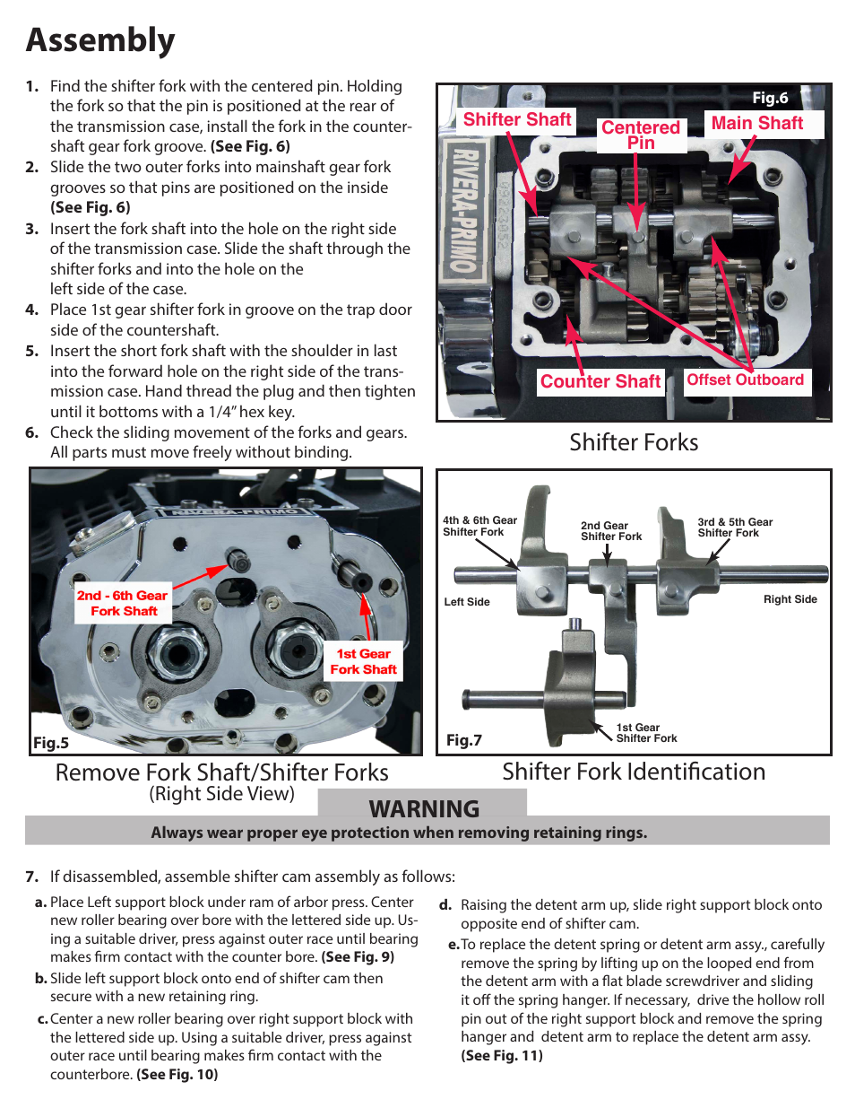 Assembly, Warning, Right side view) | Rivera Primo Powerdrive 6 Transmission Shifter Cam & Fork Assembly User Manual | Page 3 / 5