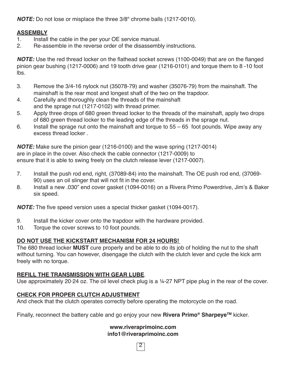 Rivera Primo SharpEye Kicker User Manual | Page 2 / 2