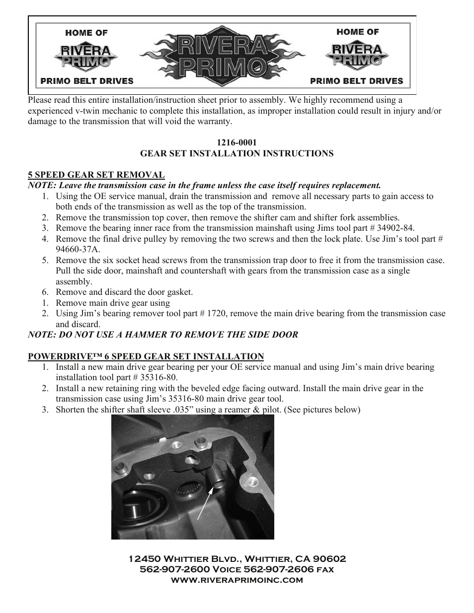 Rivera Primo Gear Set User Manual | 8 pages