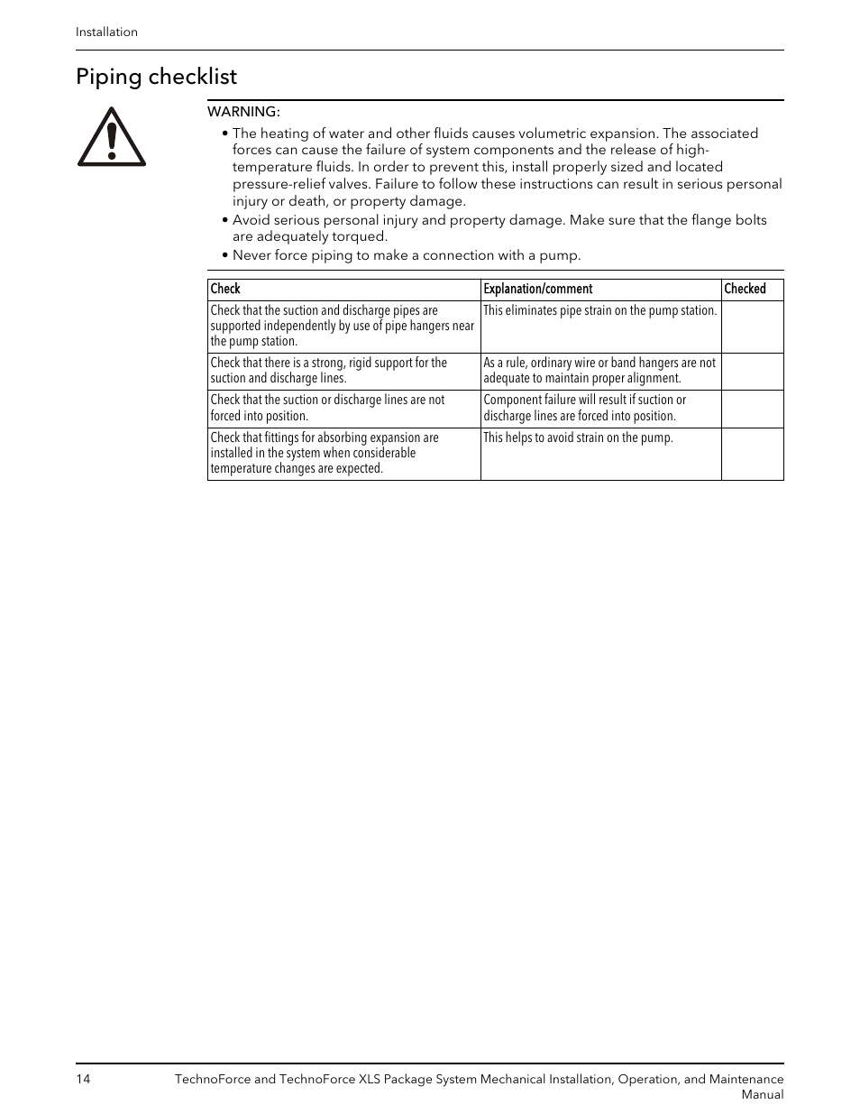 Piping checklist | Bell & Gossett 10 001 247 R3 TechnoForce Package System User Manual | Page 16 / 36