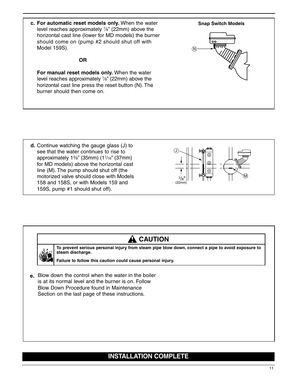 Caution installation complete | Bell & Gossett MM 217L Series 150S and 157S Low Water Cut-Offs/Pump Controllers User Manual | Page 11 / 12