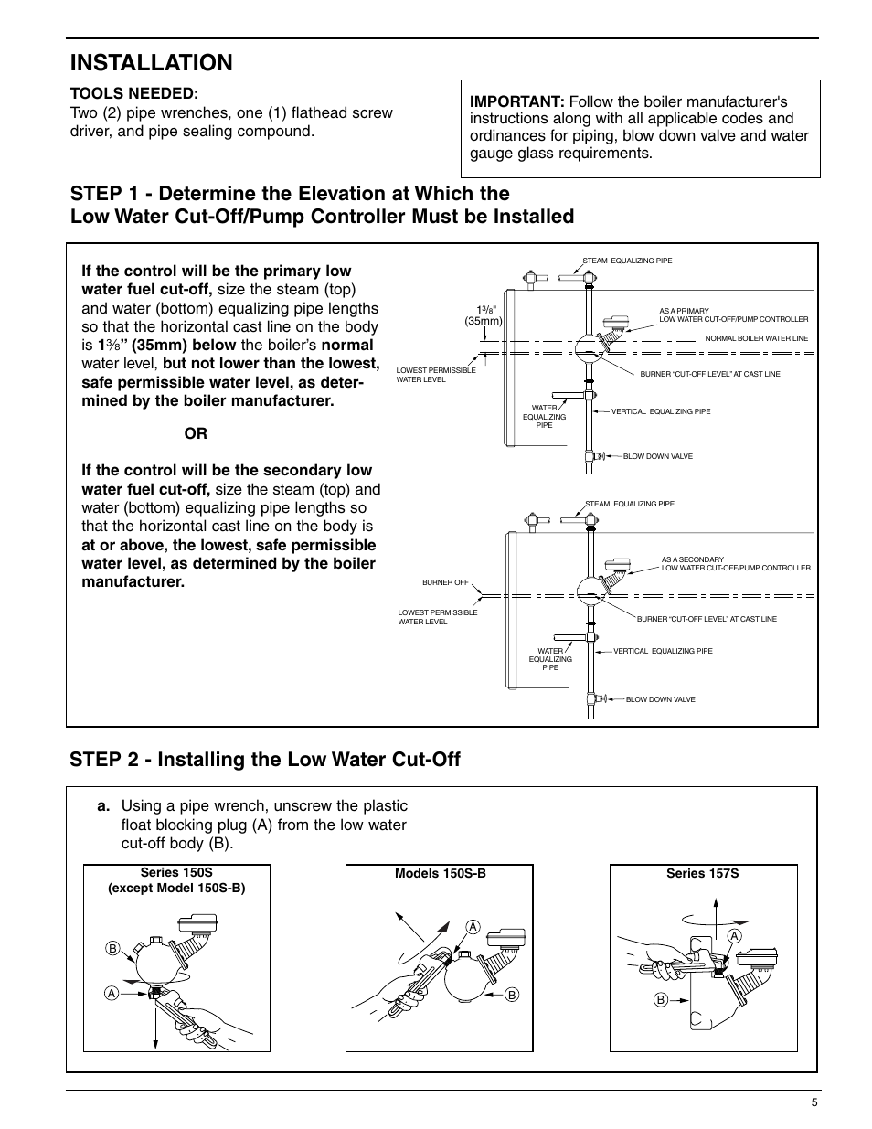 Installation | Bell & Gossett MM 217L Series 150S and 157S Low Water Cut-Offs/Pump Controllers User Manual | Page 5 / 12