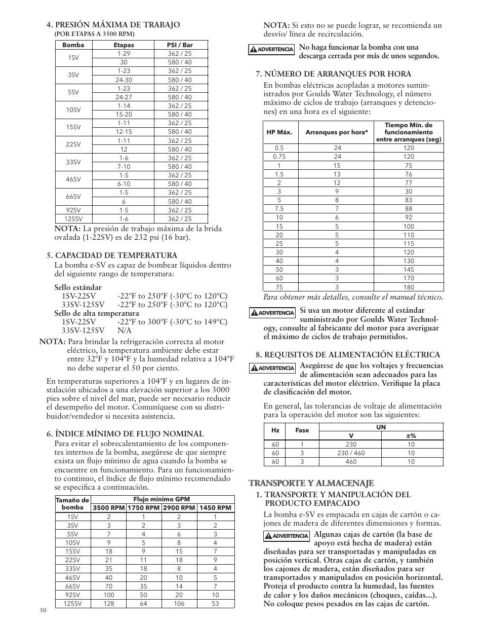 Transporte y almacenaje | Bell & Gossett IM228R04 e-SV User Manual | Page 30 / 64