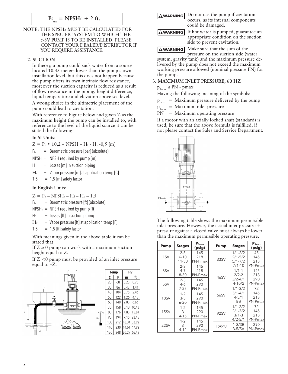 Npshr + 2 ft | Bell & Gossett IM228R04 e-SV User Manual | Page 8 / 64