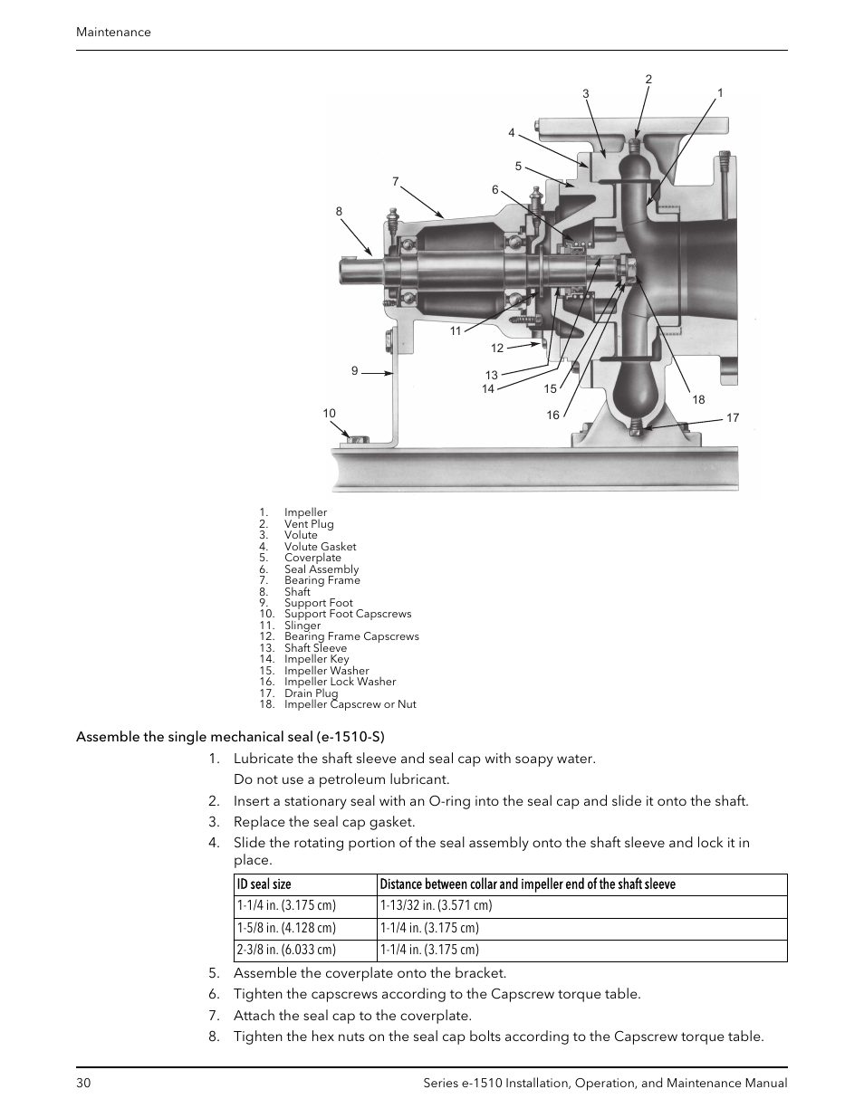 Assemble the single mechanical seal (e-1510-s) | Bell & Gossett P2001406C Series e-1510 Centrifugal Pumps User Manual | Page 32 / 40
