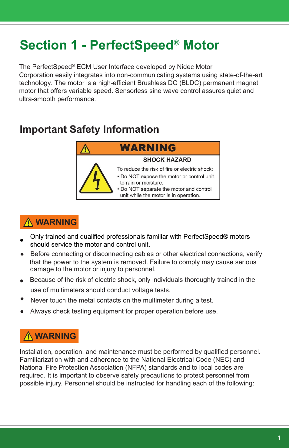 Motor, Important safety information, Warning | Bell & Gossett P2002290A Series e-90 ECM Motor IOM User Manual | Page 3 / 18