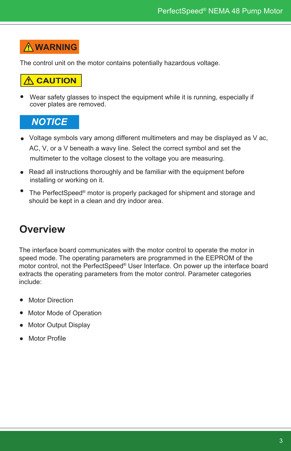Overview, Notice, Warning | Bell & Gossett P2002290A Series e-90 ECM Motor IOM User Manual | Page 5 / 18