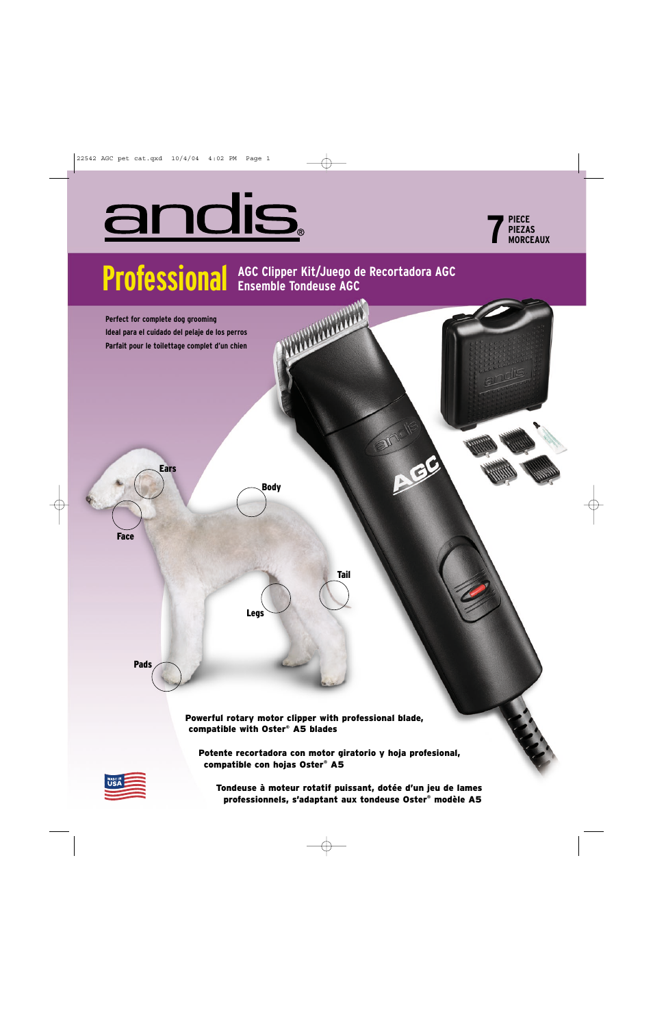 Andis Company Clipper Men's Shaver AGC User Manual | 2 pages