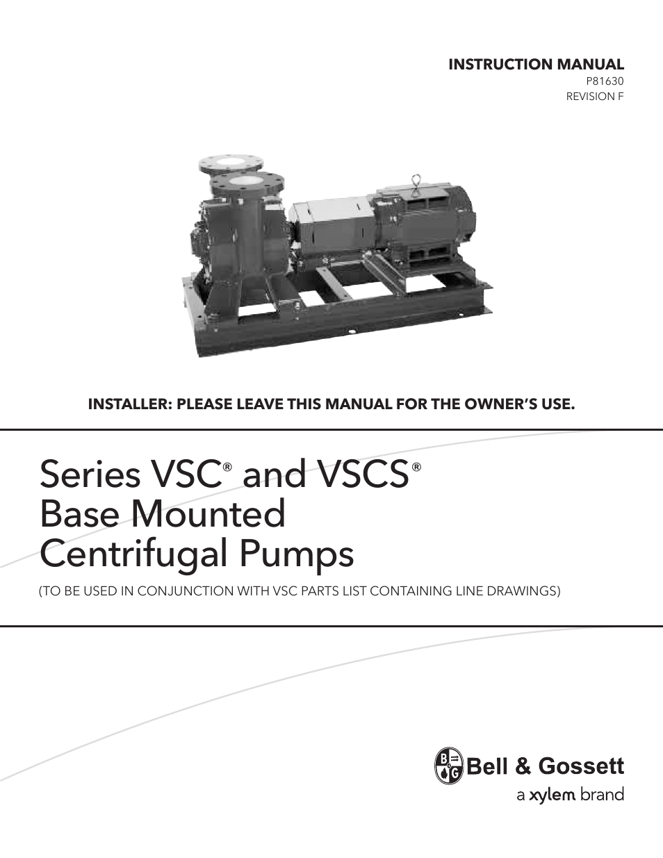 Bell & Gossett P81630F Series VSCS Base Mounted Centrifugal Pumps User Manual | 15 pages