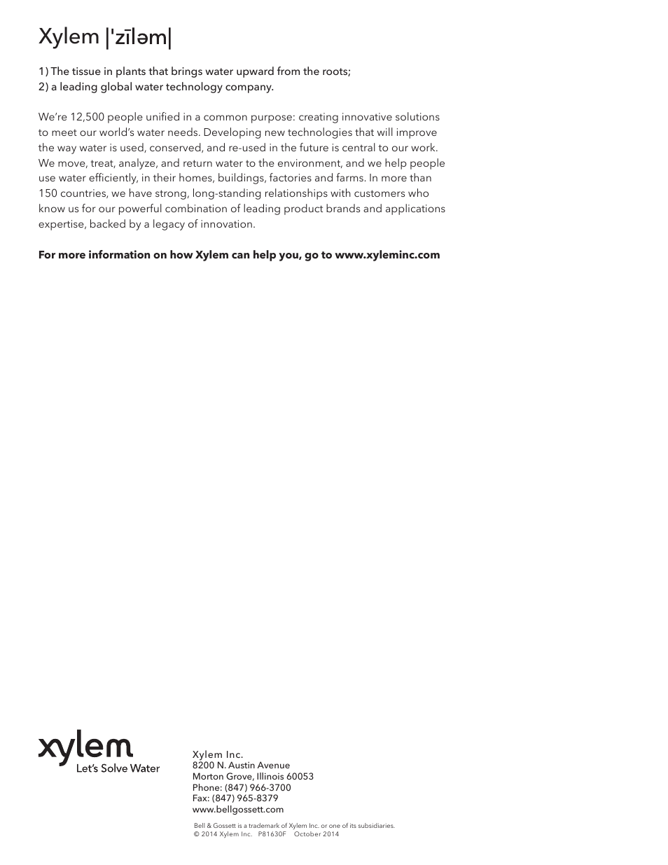 Xylem | Bell & Gossett P81630F Series VSCS Base Mounted Centrifugal Pumps User Manual | Page 15 / 15