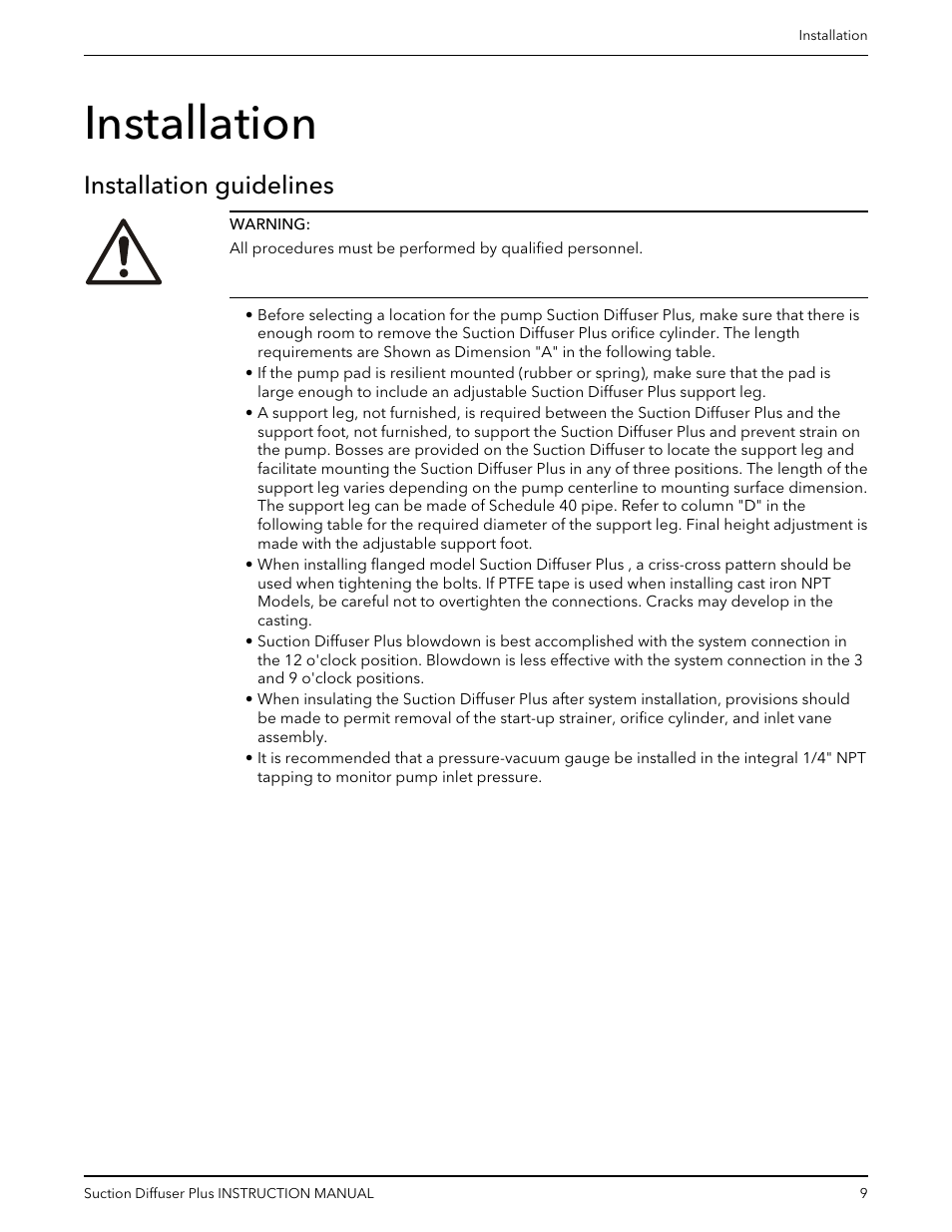 Installation, Installation guidelines | Bell & Gossett V1001576 Suction Diffuser Plus User Manual | Page 11 / 24