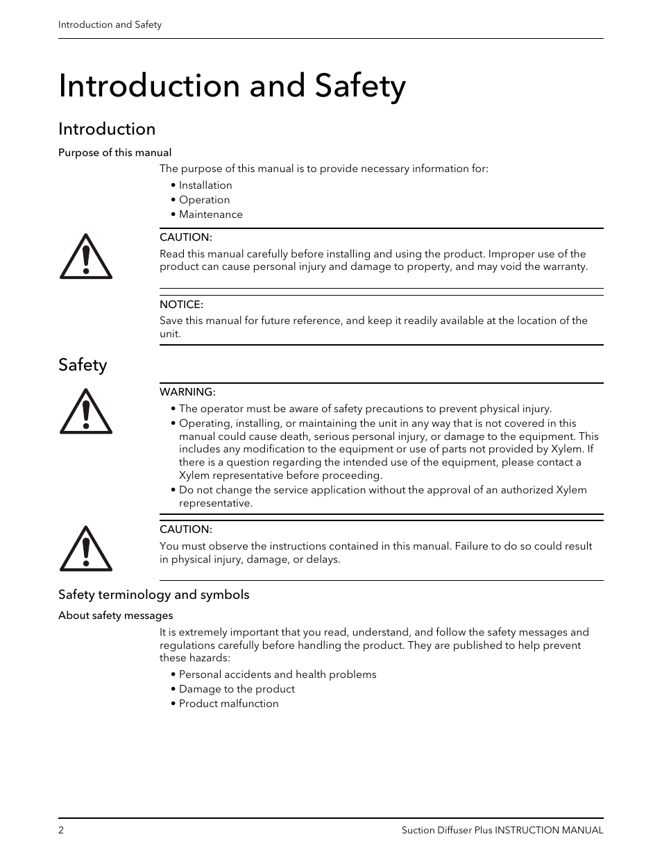 Introduction and safety, Introduction, Safety | Safety terminology and symbols, Introduction safety | Bell & Gossett V1001576 Suction Diffuser Plus User Manual | Page 4 / 24
