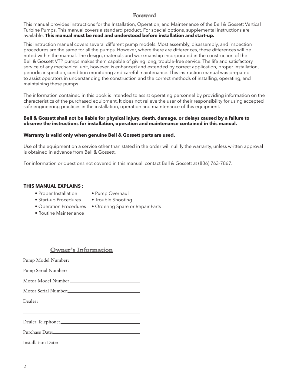 Bell & Gossett VTP2006 Series VTP – Vertical Turbine Pumps User Manual | Page 2 / 72