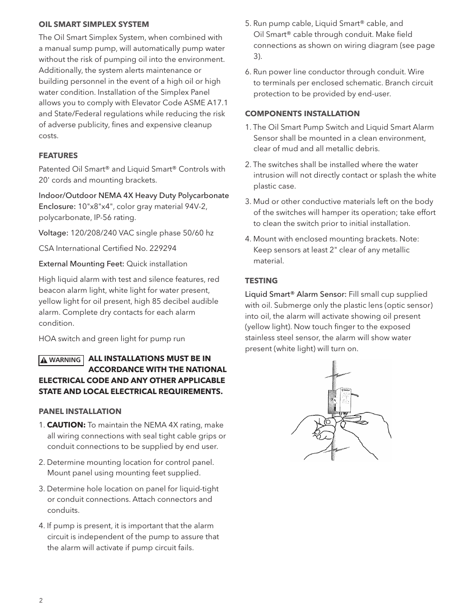 Bell & Gossett IMOSSSR00 Oil Smart® Simplex Panel Model #A1SEE1 User Manual | Page 2 / 4