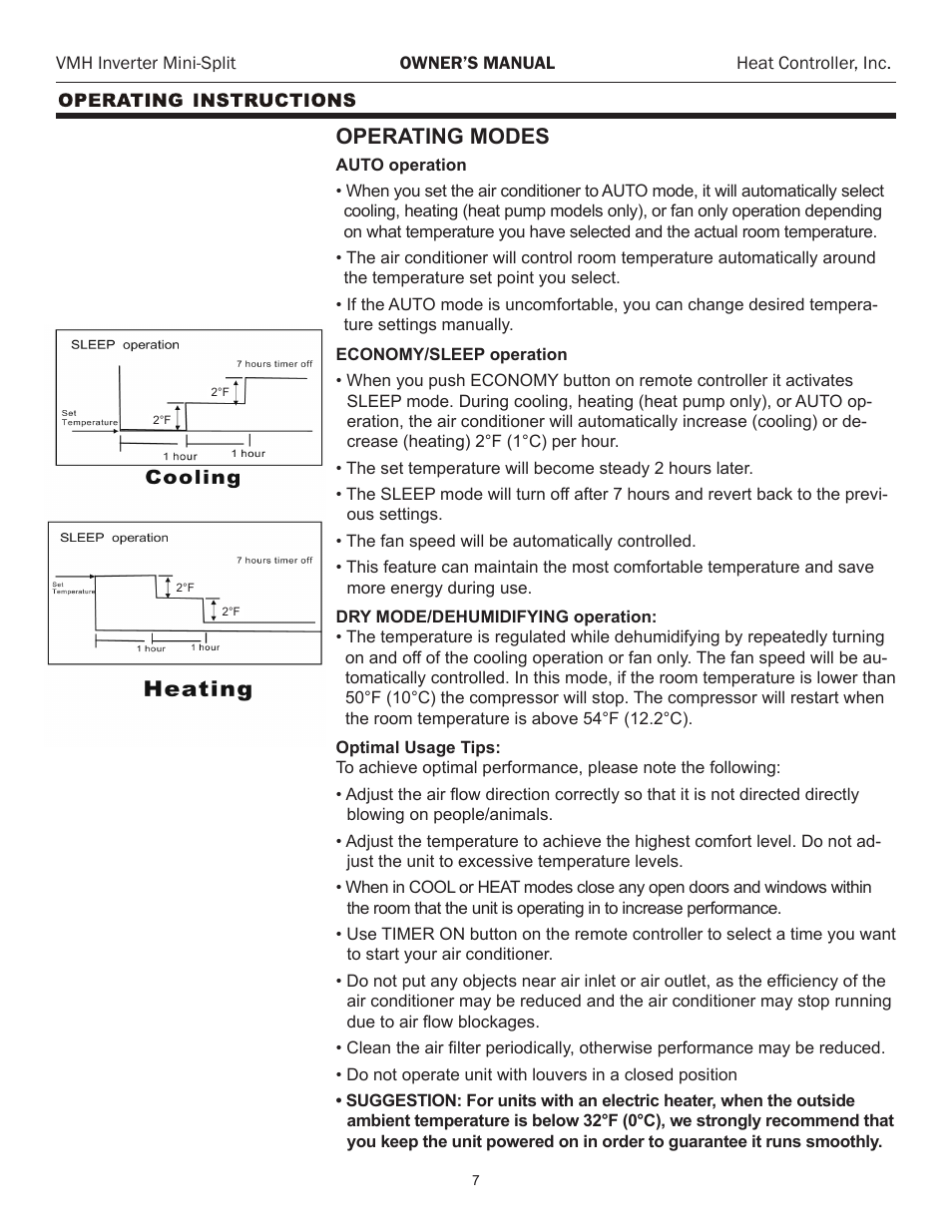 Operating modes | Comfort-Aire VMH 24 User Manual | Page 8 / 14