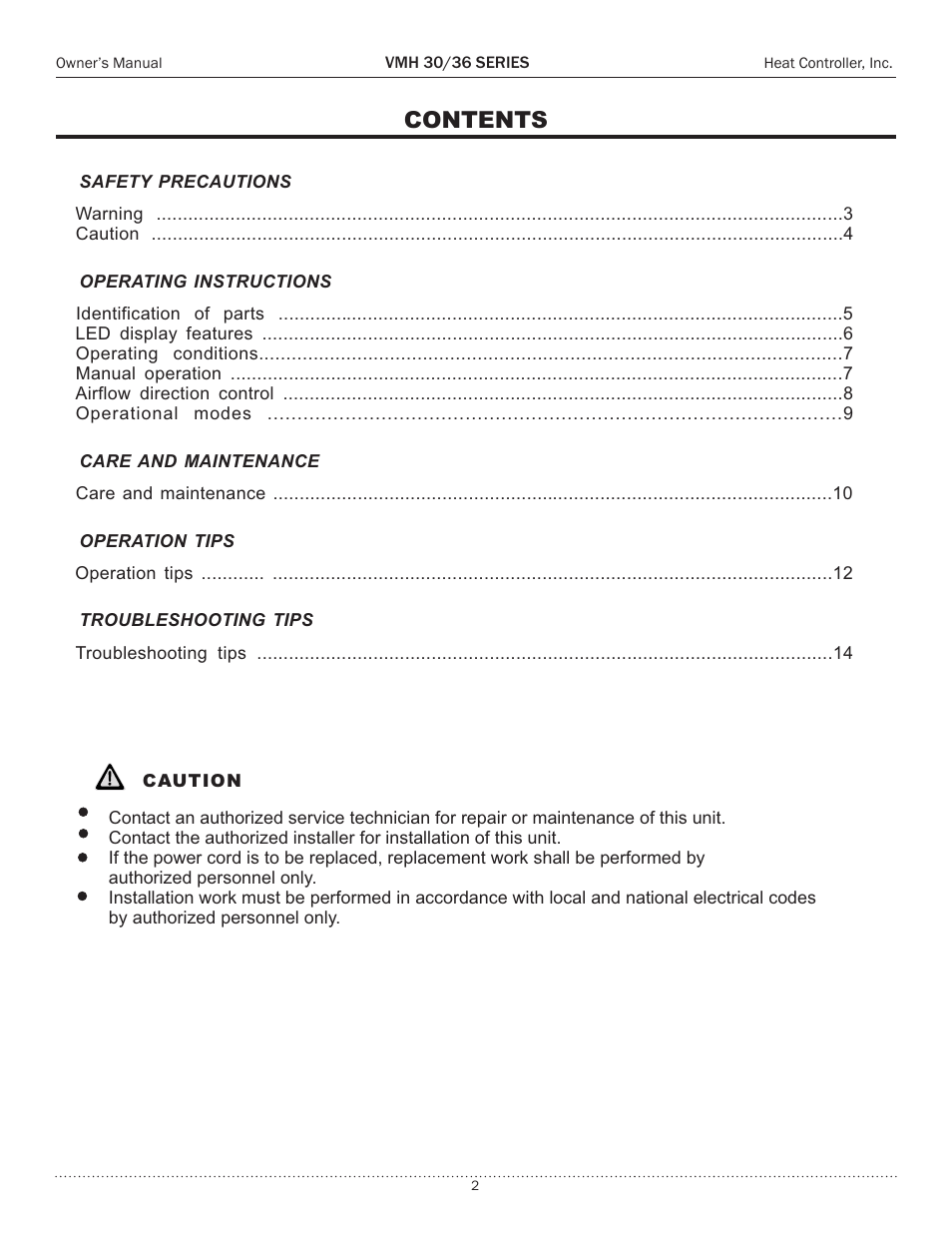 Comfort-Aire VMH 36 Series User Manual | Page 2 / 15