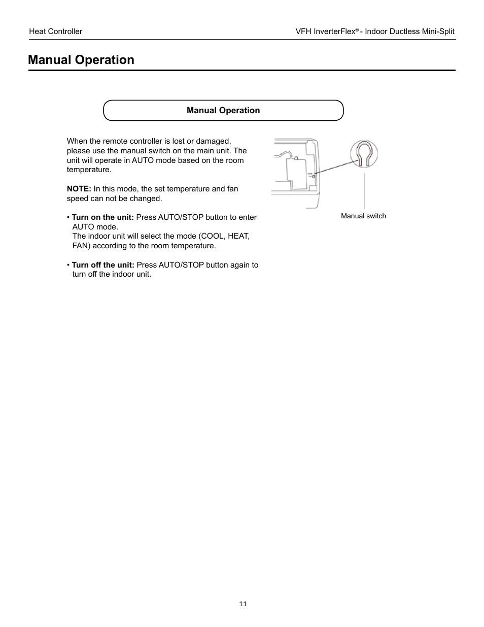 Manual operation | Comfort-Aire B-VFH18MA-1 User Manual | Page 11 / 24