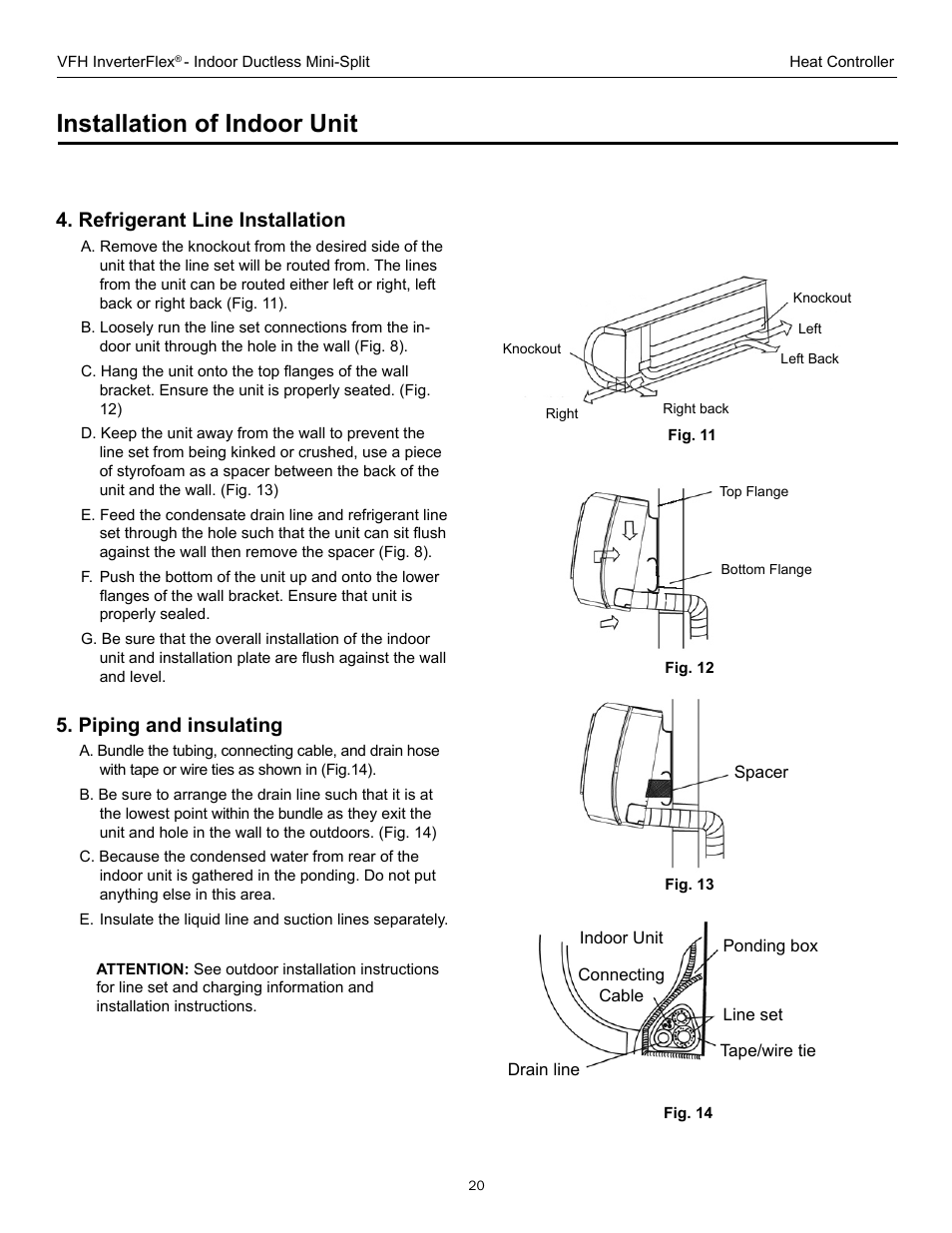 Installation of indoor unit, Refrigerant line installation, Piping and insulating | Comfort-Aire B-VFH18MA-1 User Manual | Page 20 / 24