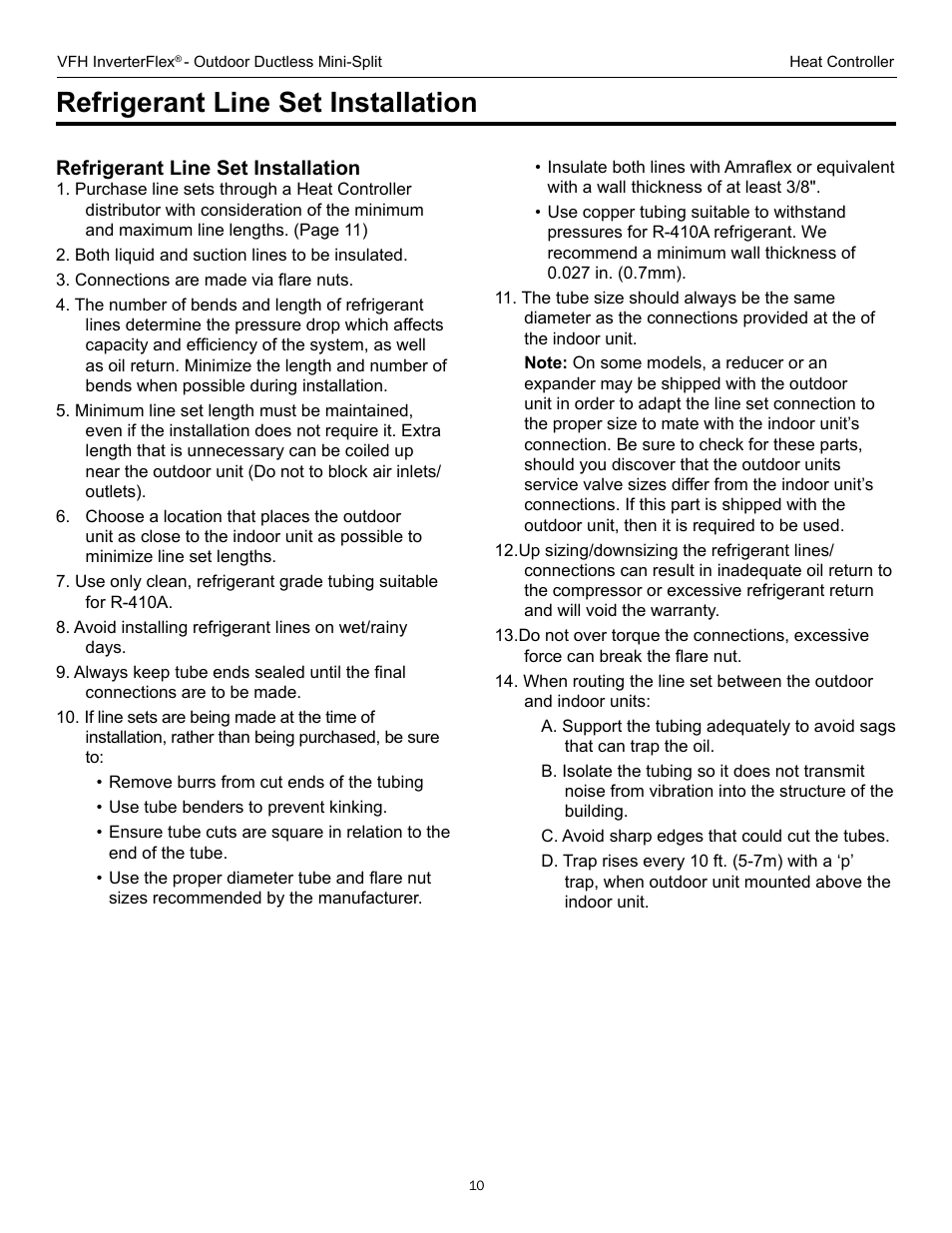 Refrigerant line set installation | Comfort-Aire A-VFH42PA-1 User Manual | Page 10 / 28